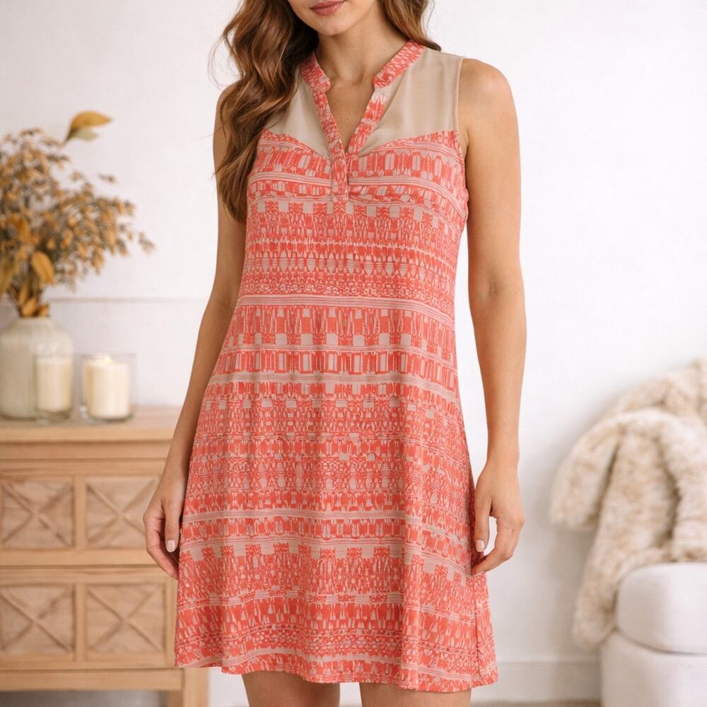 Jack by BB Dakota Coral Pink Geometric Print Sleeveless Shift Mini Dress Sz 6
